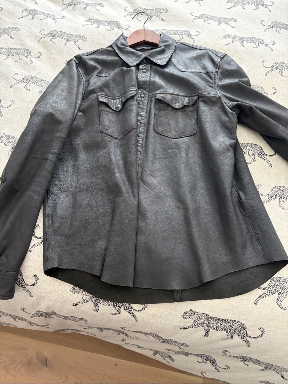 Varvatos Black Leather Button-Up Shacket